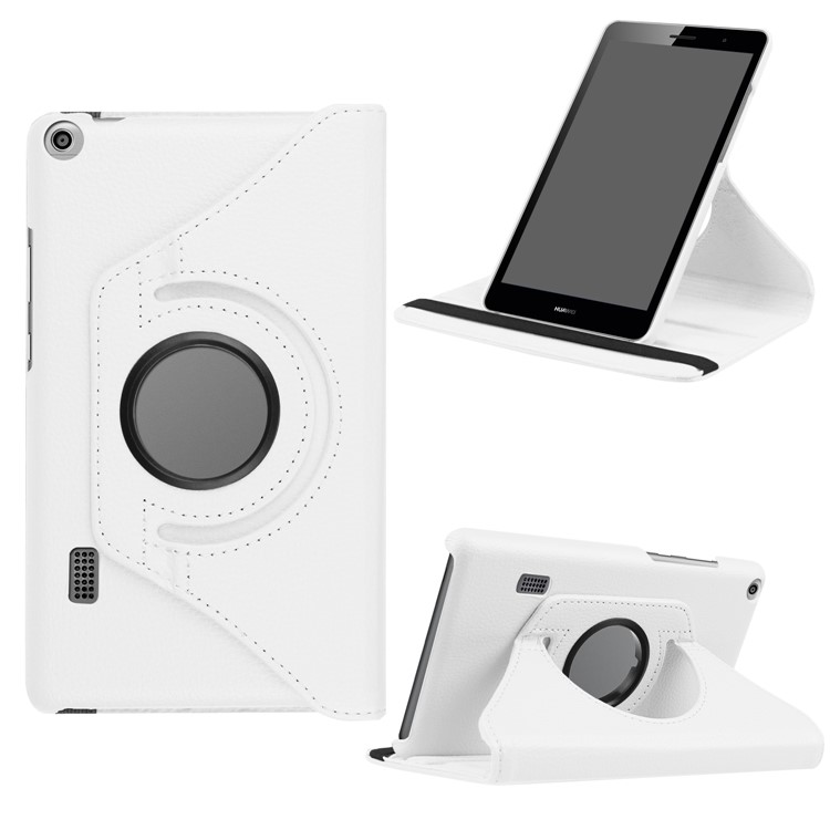 Litchi Grain 360 Degree Rotary Stand Leather Tablet Cover for Huawei MediaPad T3 7.0 4G - White-1