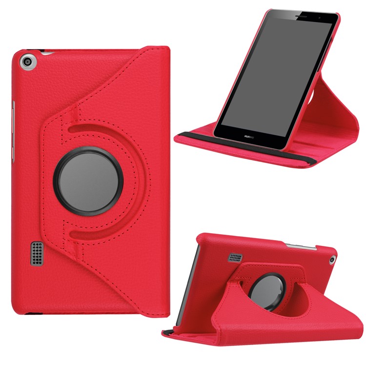 Litchi Grain 360 Degree Rotary Stand Leather Tablet Shell for Huawei MediaPad T3 7.0 4G - Red-1