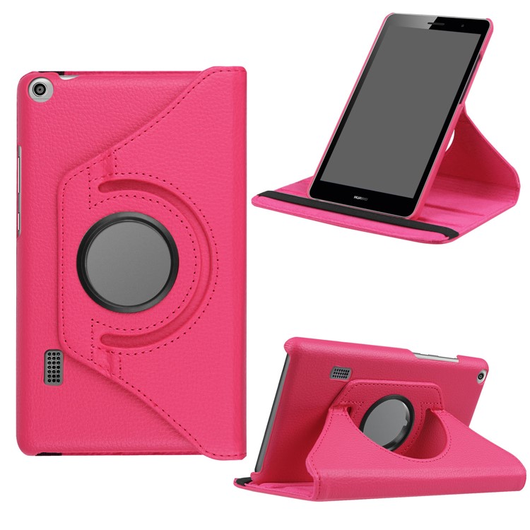 Litchi Texture 360 Degree Rotary Stand Leather Case for Huawei MediaPad T3 7.0 4G - Rose-1
