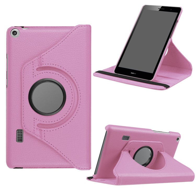 Litchi Texture 360 Degree Rotary Stand Leather Cover for Huawei MediaPad T3 7.0 4G - Pink-1