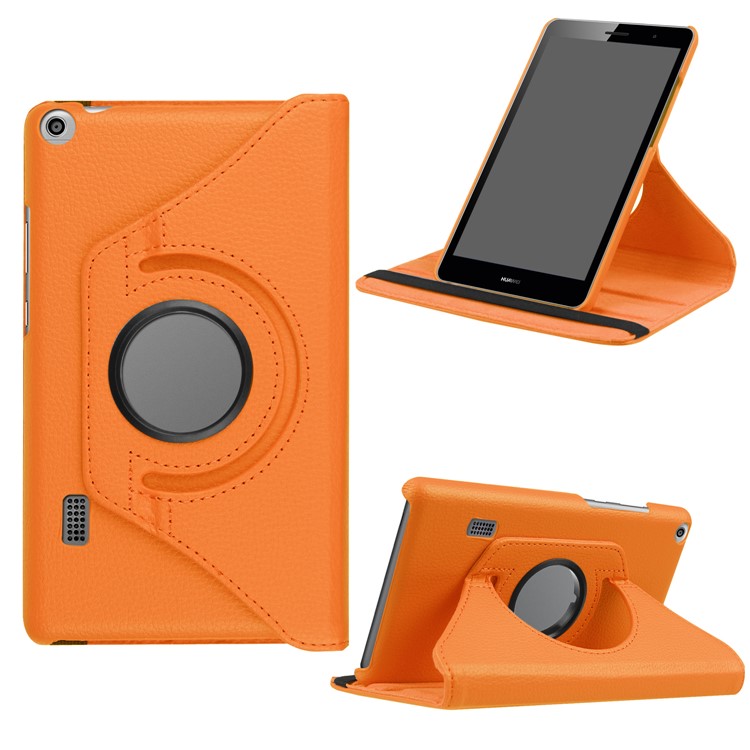 Litchi Skin Leather 360 Degree Rotary Stand Tablet Case Cover for Huawei MediaPad T3 7.0 4G - Orange-1