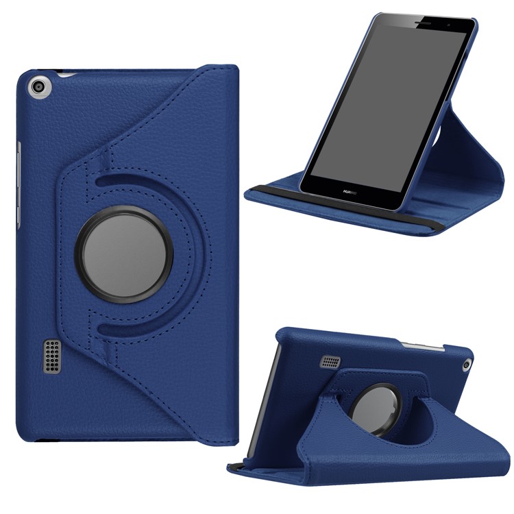 Litchi Skin Leather Cover Shell with 360 Degree Rotary Stand for Huawei MediaPad T3 7.0 4G - Dark Blue-1