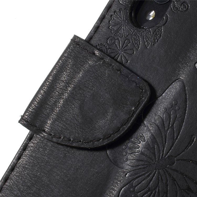 For Huawei P20 Pro Imprint Butterfly Flower Wallet Stand Leather Case - Black-10
