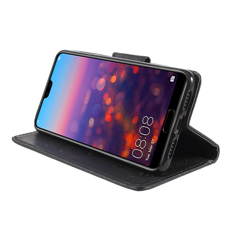 For Huawei P20 Pro Imprint Butterfly Flower Wallet Stand Leather Case - Black-4