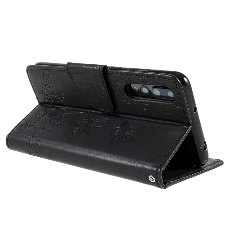 For Huawei P20 Pro Imprint Butterfly Flower Wallet Stand Leather Case - Black-5