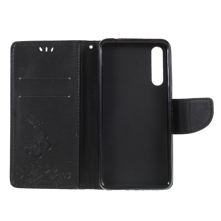For Huawei P20 Pro Imprint Butterfly Flower Wallet Stand Leather Case - Black-7