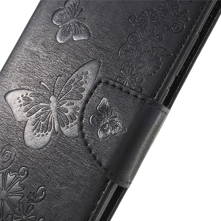 For Huawei P20 Pro Imprint Butterfly Flower Wallet Stand Leather Case - Black-9