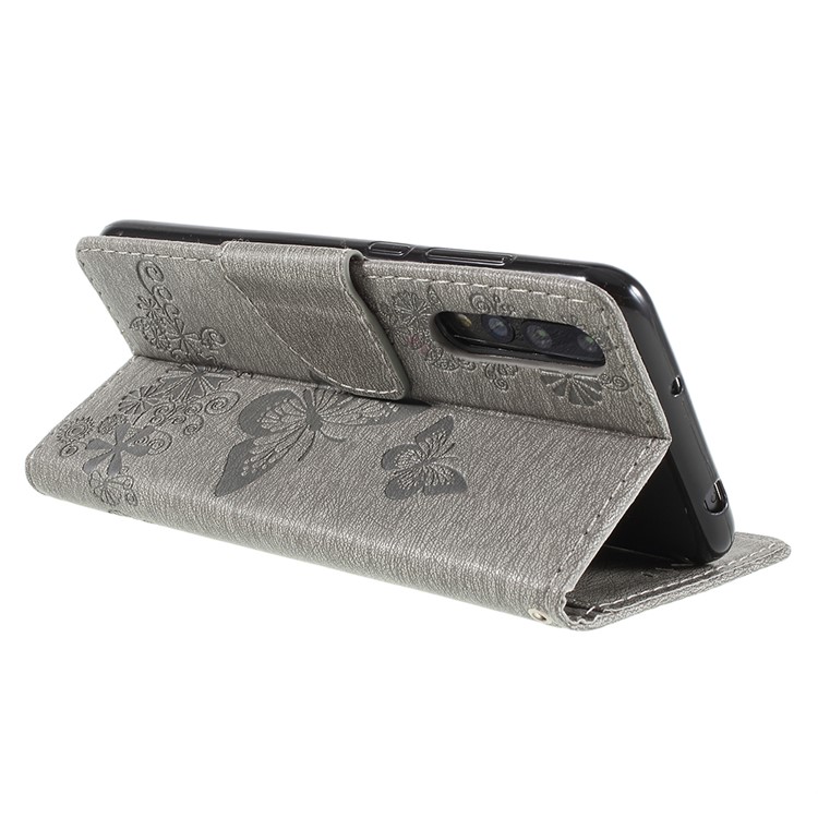 For Huawei P20 Pro Imprint Butterfly Flower Wallet Stand Leather Cover - Grey-5