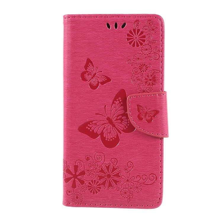 For Huawei P20 Pro Imprint Butterfly Flower Wallet Stand Leather Shell - Rose-1