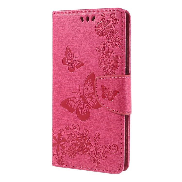 For Huawei P20 Pro Imprint Butterfly Flower Wallet Stand Leather Shell - Rose-2