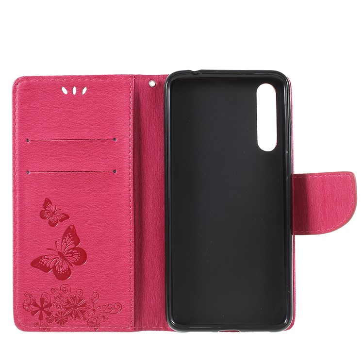 For Huawei P20 Pro Imprint Butterfly Flower Wallet Stand Leather Shell - Rose-7