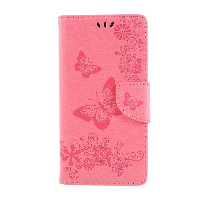 For Huawei P20 Pro Imprint Butterfly Flower Wallet Stand Leather Phone Case - Pink-1