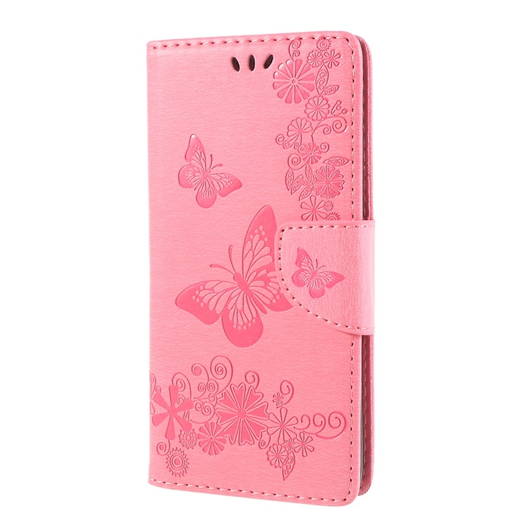 For Huawei P20 Pro Imprint Butterfly Flower Wallet Stand Leather Phone Case - Pink-2