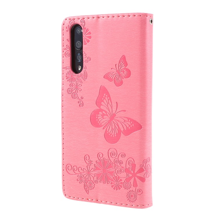 For Huawei P20 Pro Imprint Butterfly Flower Wallet Stand Leather Phone Case - Pink-3