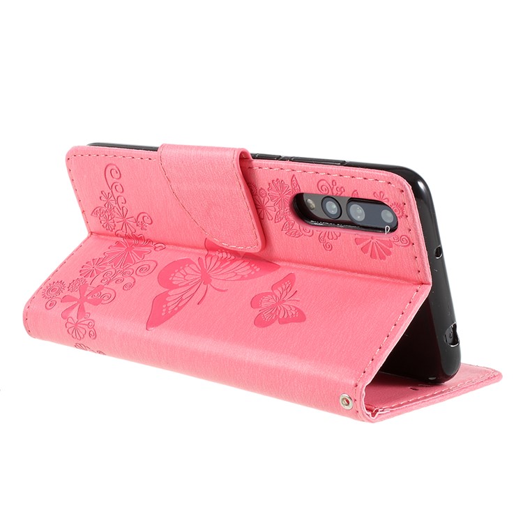 For Huawei P20 Pro Imprint Butterfly Flower Wallet Stand Leather Phone Case - Pink-5