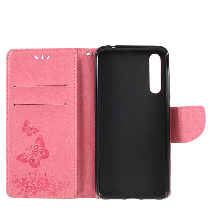 For Huawei P20 Pro Imprint Butterfly Flower Wallet Stand Leather Phone Case - Pink-7