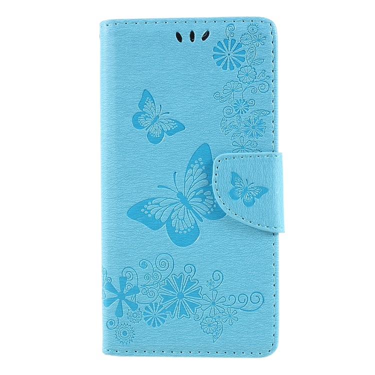 For Huawei P20 Pro Imprint Butterfly Flower Wallet Stand Leather Phone Cover - Blue-1