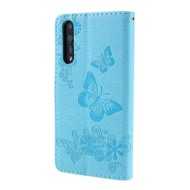 For Huawei P20 Pro Imprint Butterfly Flower Wallet Stand Leather Phone Cover - Blue-3