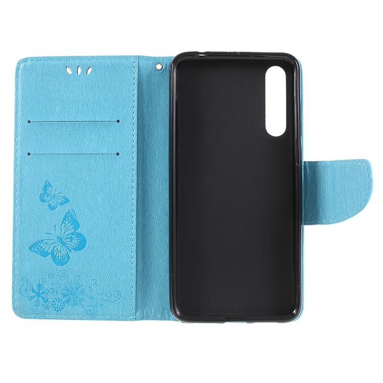 For Huawei P20 Pro Imprint Butterfly Flower Wallet Stand Leather Phone Cover - Blue-7