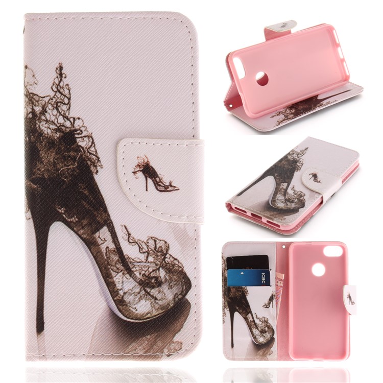 Pattern Printing Leather Wallet Case for Huawei Y6 Pro (2017) / Enjoy 7 / P9 lite mini - High-heeled Shoes-1