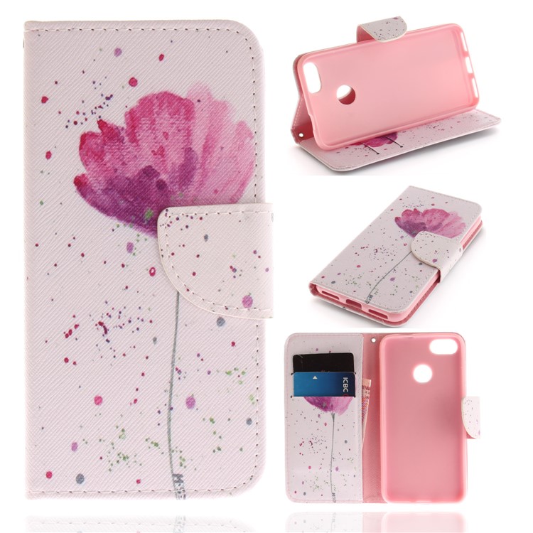 Pattern Printing Leather Wallet Cover for Huawei Y6 Pro (2017) / Enjoy 7 / P9 lite mini - Vivid Flower-1