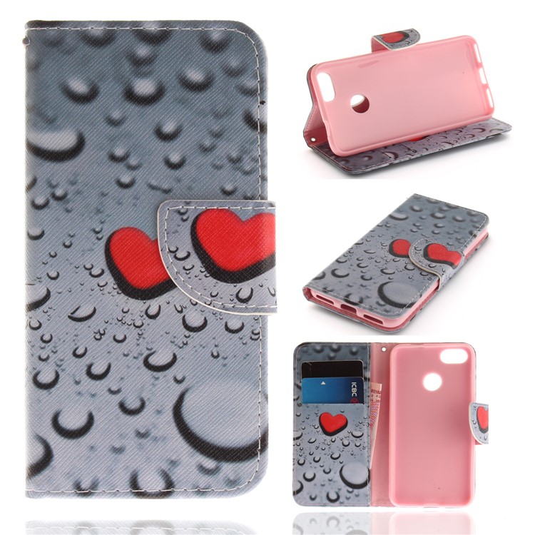 Pattern Printing Leather Wallet Shell Case for Huawei Y6 Pro (2017) / Enjoy 7 / P9 lite mini - Red Hearts-1