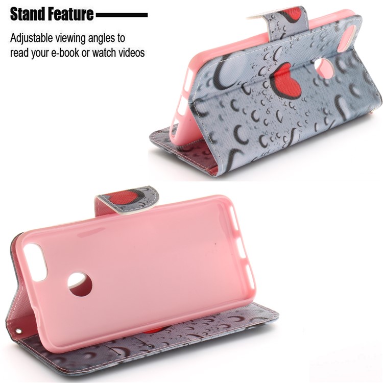 Pattern Printing Leather Wallet Shell Case for Huawei Y6 Pro (2017) / Enjoy 7 / P9 lite mini - Red Hearts-5