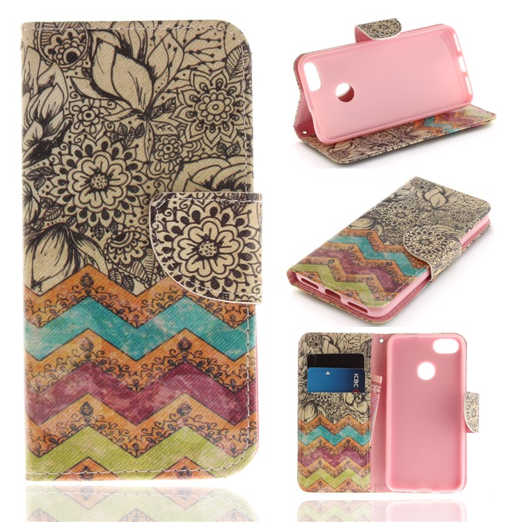 Pattern Printing Leather Wallet Case Cover for Huawei Y6 Pro (2017) / Enjoy 7 / P9 lite mini - Retro Flowers-1