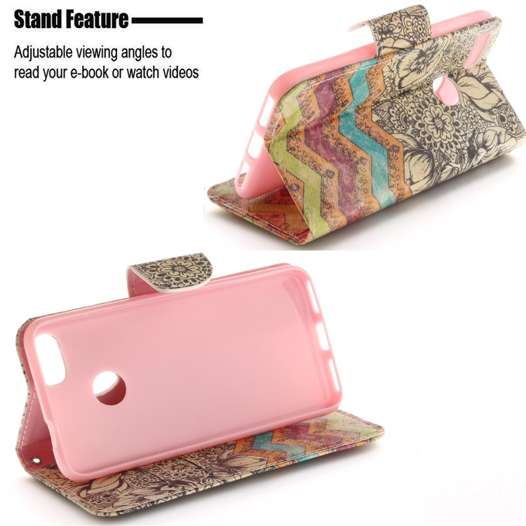 Pattern Printing Leather Wallet Case Cover for Huawei Y6 Pro (2017) / Enjoy 7 / P9 lite mini - Retro Flowers-5