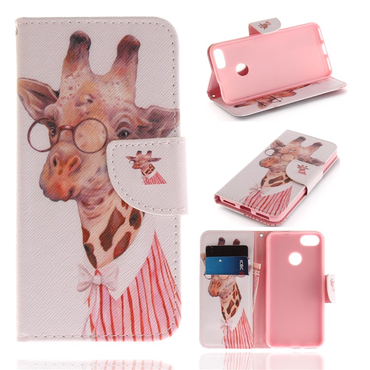 Pattern Printing Magnetic Leather Wallet Case for Huawei Y6 Pro (2017) / Enjoy 7 / P9 lite mini - Giraffe Pattern-1