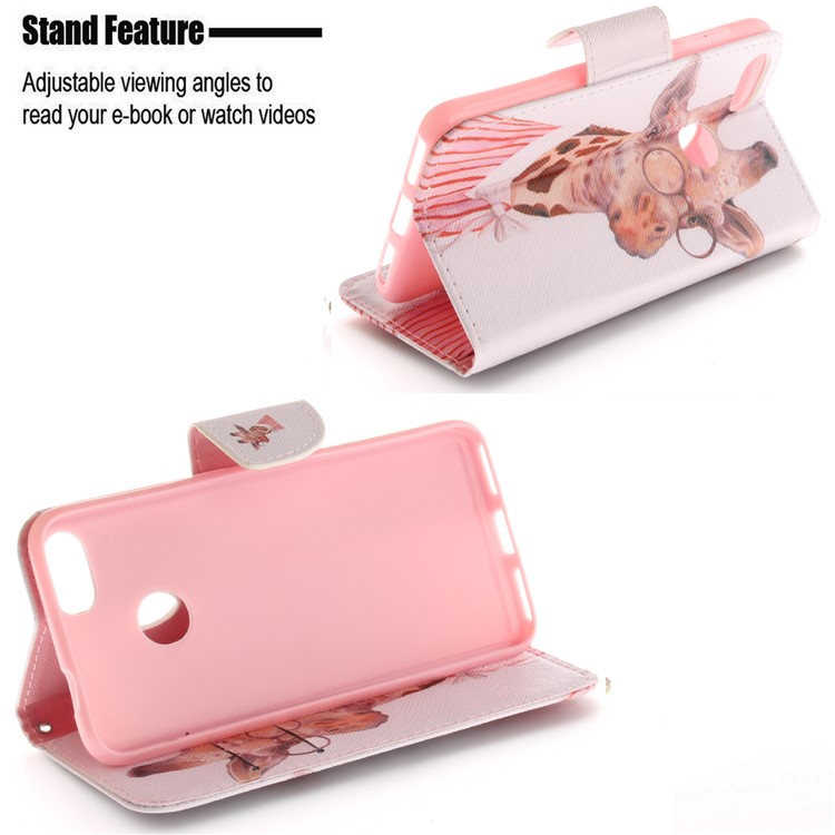 Pattern Printing Magnetic Leather Wallet Case for Huawei Y6 Pro (2017) / Enjoy 7 / P9 lite mini - Giraffe Pattern-5