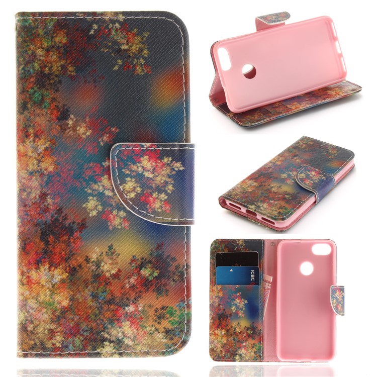 Pattern Printing Leather Card Holder Case for Huawei Y6 Pro (2017) / Enjoy 7 / P9 lite mini - Flowers Pattern-1