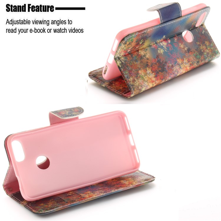 Pattern Printing Leather Card Holder Case for Huawei Y6 Pro (2017) / Enjoy 7 / P9 lite mini - Flowers Pattern-5