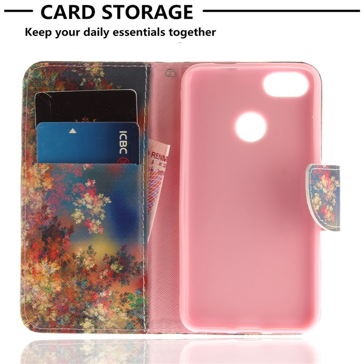Pattern Printing Leather Card Holder Case for Huawei Y6 Pro (2017) / Enjoy 7 / P9 lite mini - Flowers Pattern-7