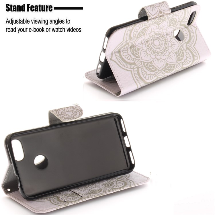 Pattern Printing Leather Stand Case with Card Slots for Huawei Y6 Pro (2017) / Enjoy 7 / P9 lite mini - Mandala Flowers-5