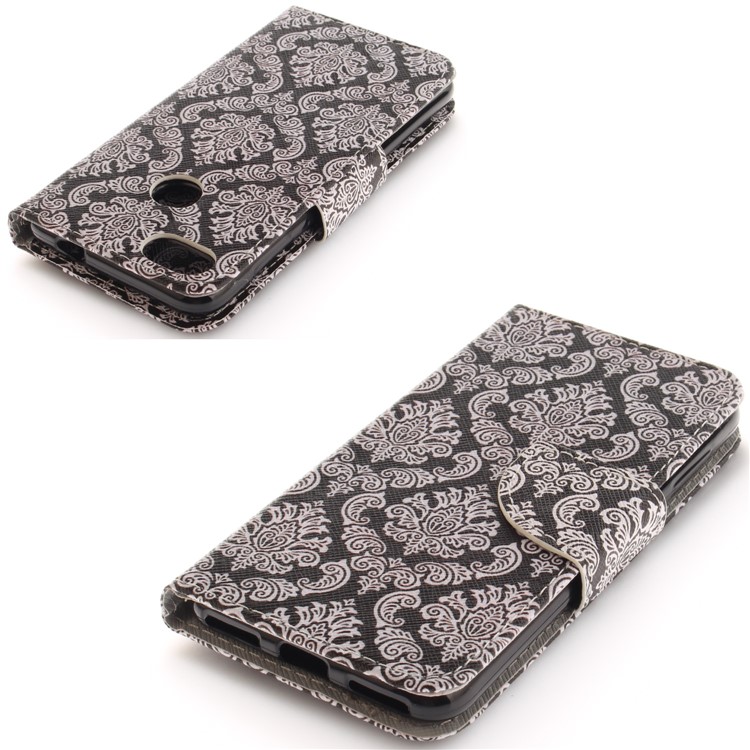 Pattern Printing Leather Stand Cover with Card Slots for Huawei Y6 Pro (2017) / Enjoy 7 / P9 lite mini - Damask Flowers-4