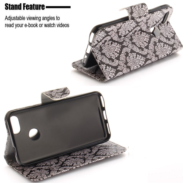 Pattern Printing Leather Stand Cover with Card Slots for Huawei Y6 Pro (2017) / Enjoy 7 / P9 lite mini - Damask Flowers-5