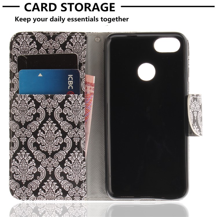 Pattern Printing Leather Stand Cover with Card Slots for Huawei Y6 Pro (2017) / Enjoy 7 / P9 lite mini - Damask Flowers-7