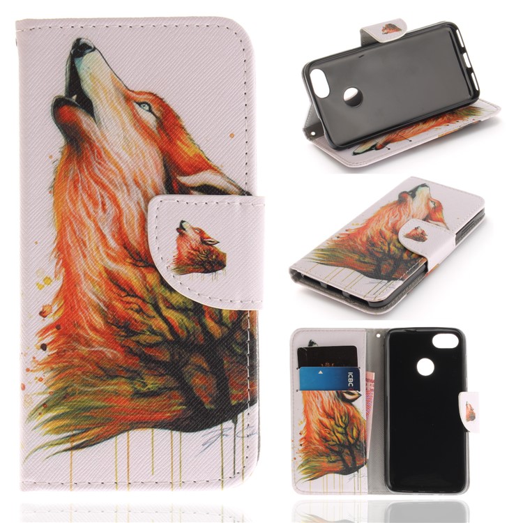 Pattern Printing Wallet Leather Stand Case for Huawei Y6 Pro (2017) / Enjoy 7 / P9 lite mini - Wolf Pattern-1