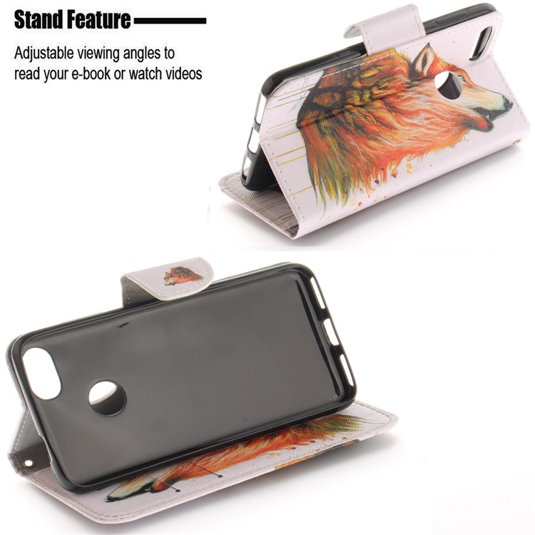 Pattern Printing Wallet Leather Stand Case for Huawei Y6 Pro (2017) / Enjoy 7 / P9 lite mini - Wolf Pattern-5