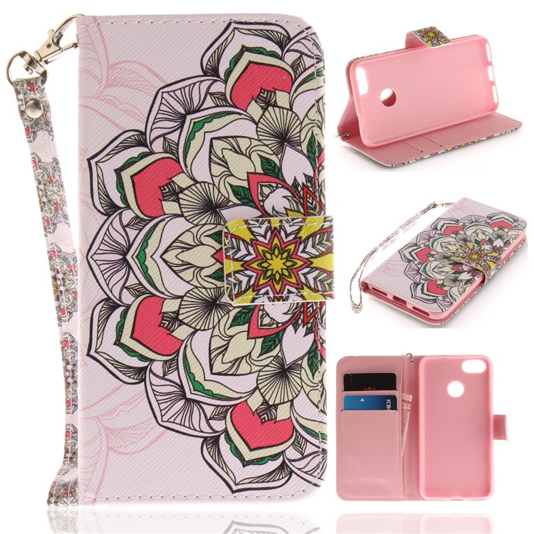 Patterned Leather Wallet Cover for Huawei Y6 Pro (2017) / Enjoy 7 / P9 lite mini - Beautiful Flowers-1
