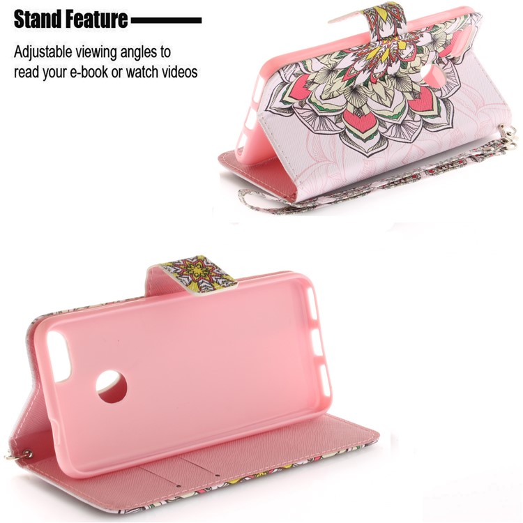 Patterned Leather Wallet Cover for Huawei Y6 Pro (2017) / Enjoy 7 / P9 lite mini - Beautiful Flowers-5