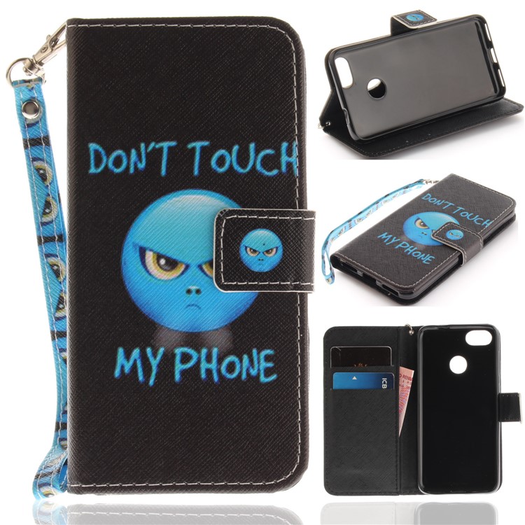 Patterned Leather Wallet Shell Case for Huawei Y6 Pro (2017) / Enjoy 7 / P9 lite mini - Blue Do not Touch My Phone-1