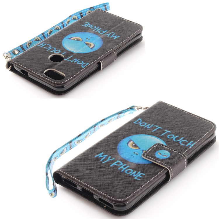 Patterned Leather Wallet Shell Case for Huawei Y6 Pro (2017) / Enjoy 7 / P9 lite mini - Blue Do not Touch My Phone-4