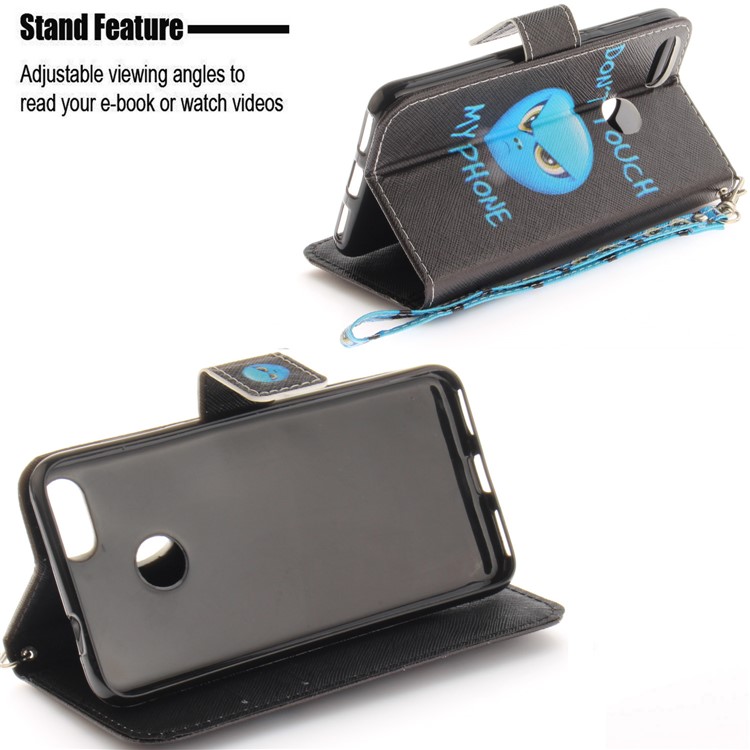 Patterned Leather Wallet Shell Case for Huawei Y6 Pro (2017) / Enjoy 7 / P9 lite mini - Blue Do not Touch My Phone-5