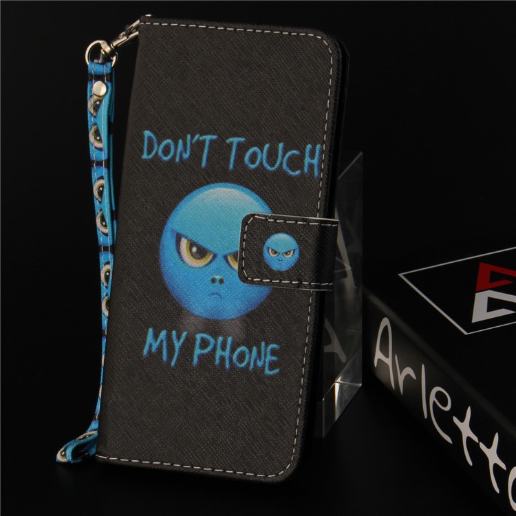Patterned Leather Wallet Shell Case for Huawei Y6 Pro (2017) / Enjoy 7 / P9 lite mini - Blue Do not Touch My Phone-9