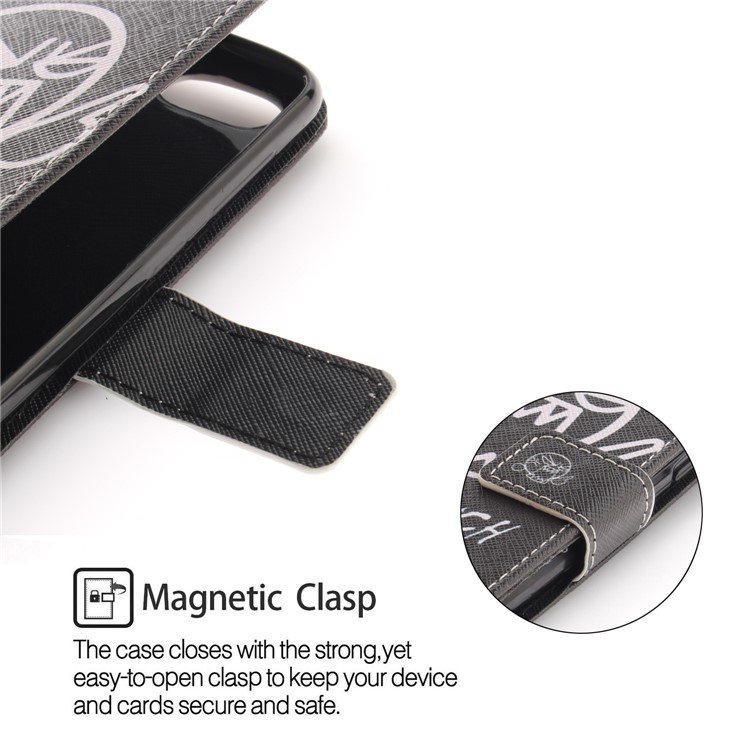 Patterned Leather Wallet Shell for Huawei Y6 Pro (2017) / Enjoy 7 / P9 lite mini - White Do not Touch My Phone-6