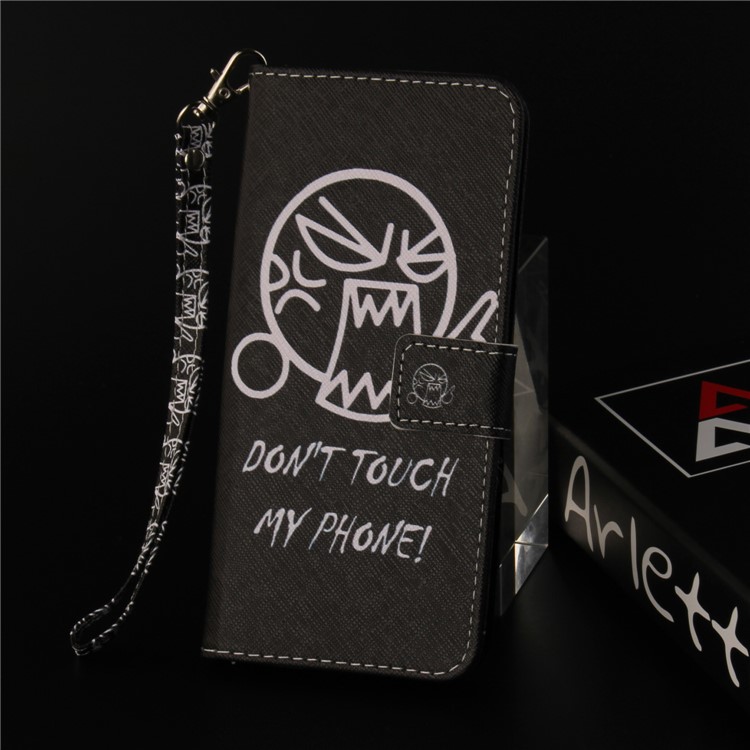 Patterned Leather Wallet Shell for Huawei Y6 Pro (2017) / Enjoy 7 / P9 lite mini - White Do not Touch My Phone-9