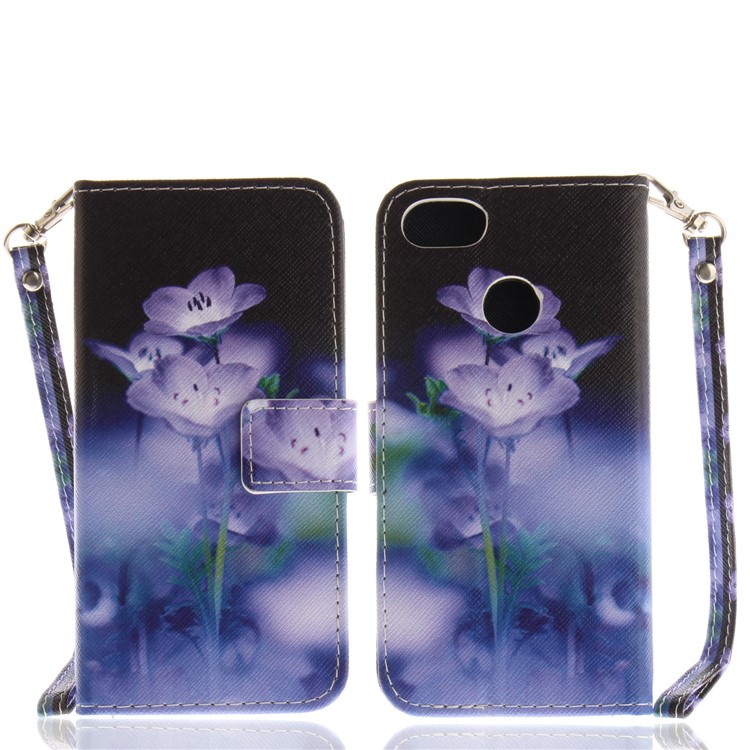 Patterned Wallet Leather Stand Case for Huawei Y6 Pro (2017) / Enjoy 7 / P9 lite mini - Purple Flowers-3
