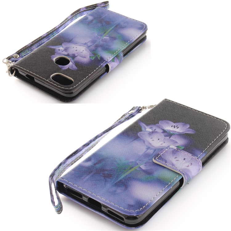 Patterned Wallet Leather Stand Case for Huawei Y6 Pro (2017) / Enjoy 7 / P9 lite mini - Purple Flowers-4
